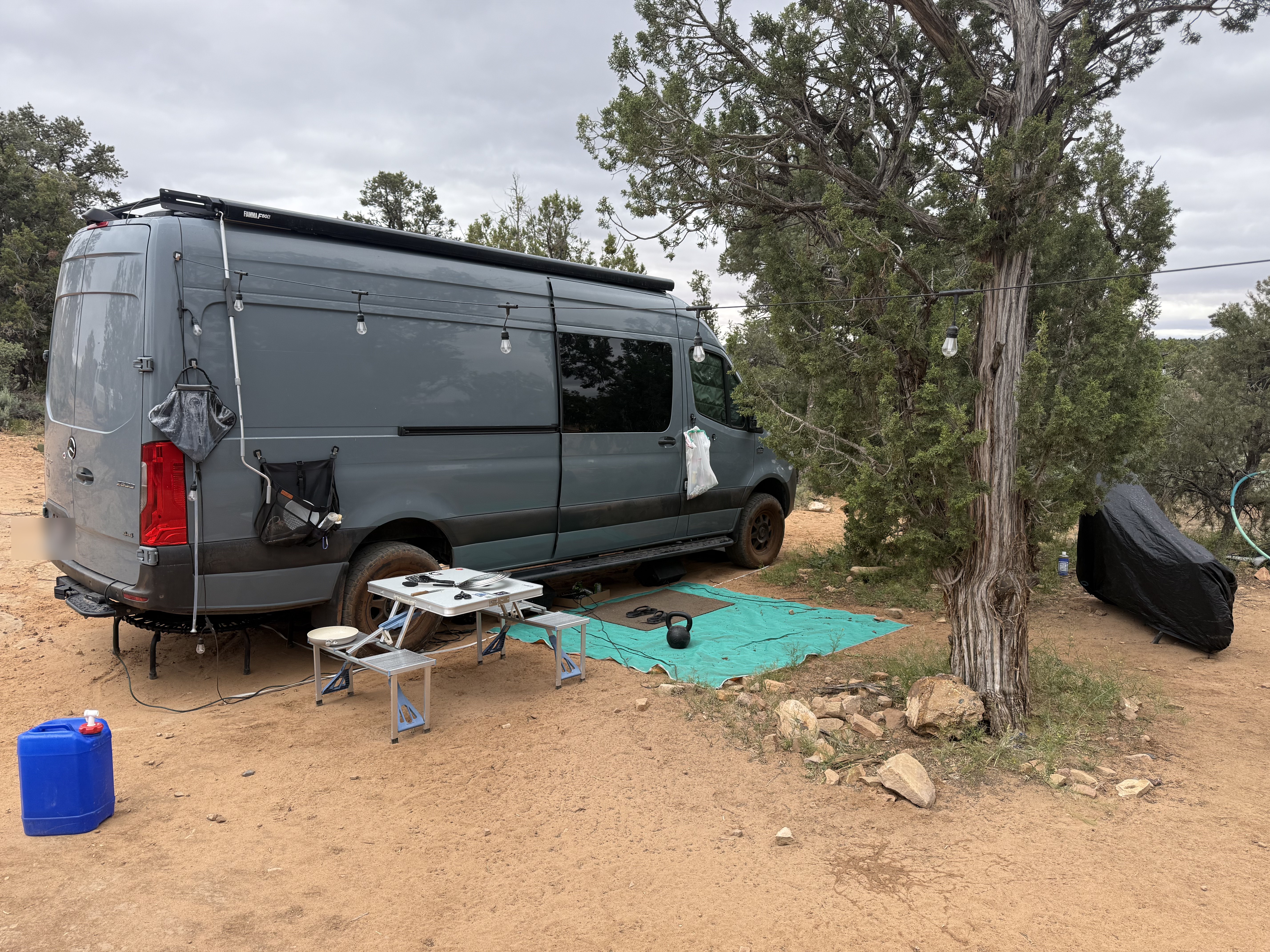 The van at camp on a grey day, Southern Utah
